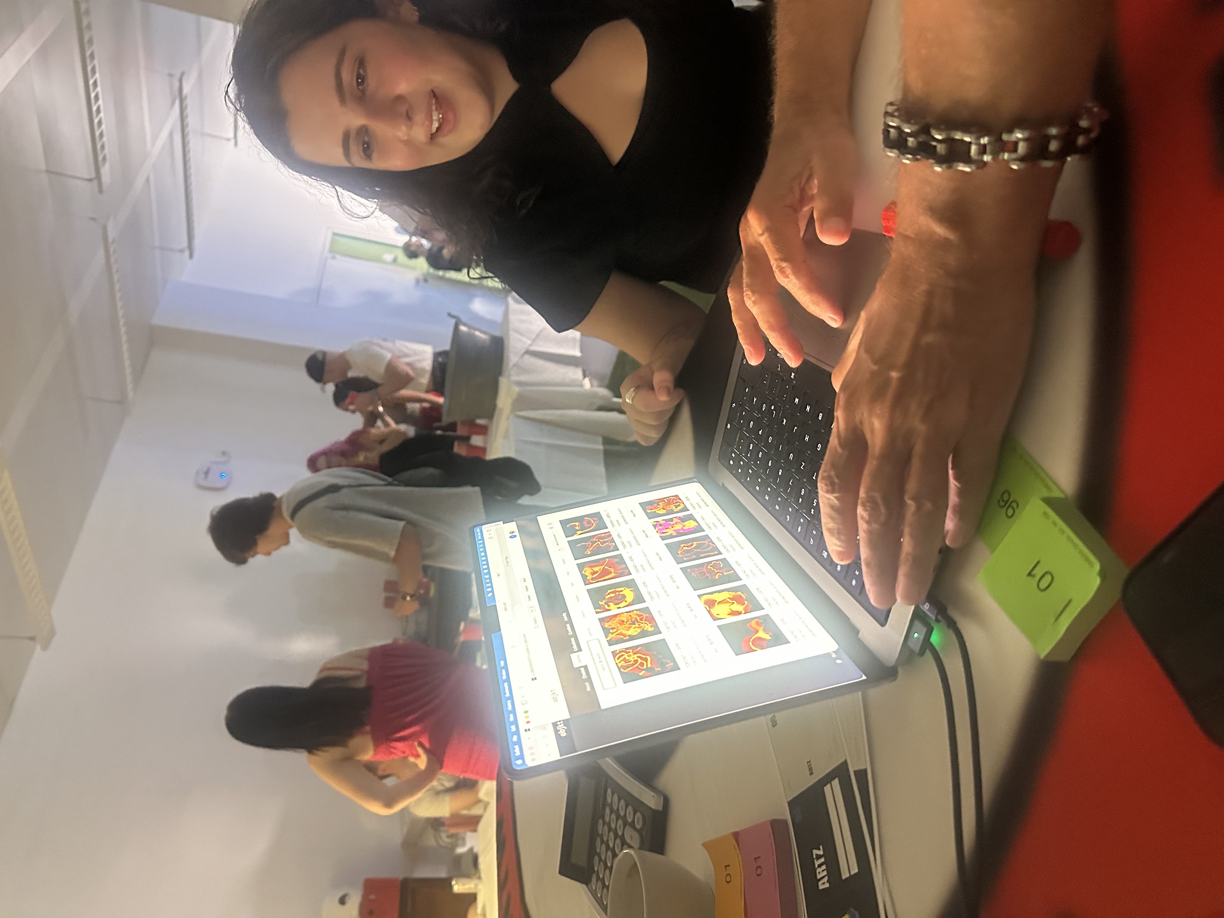 Visitors exploring the TOKEN01 collection on a laptop, with physical tokens on the table
